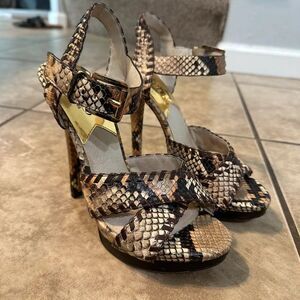 Michael Kors TSET6 Snakeskin Python Embossed Platform High Heels Sandals Sz 6.5M